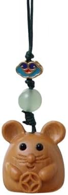 Rat Statue Hanging Ornament Natural Wood Deco