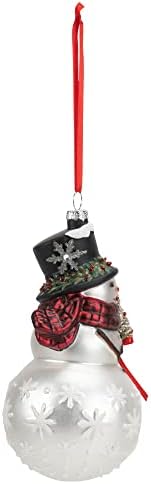 Classic White Snowman with Red Scarf Blown Glass Ornament