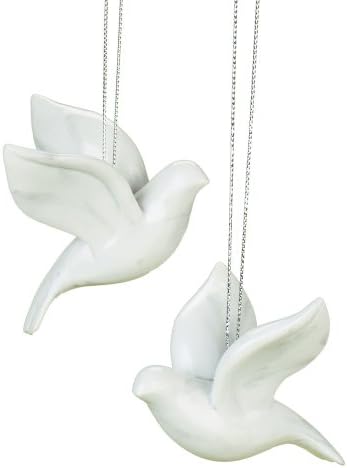 Peaceful White Flying Dove Resin Hanging Ornament Set of 2
