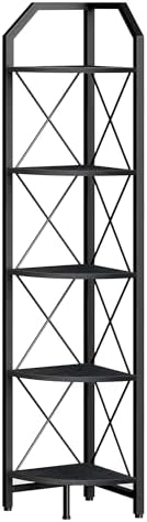 5-Tier Corner Shelf with Metal Frame Black