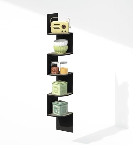 Furinno 5 Tier Floating Corner Shelf Black
