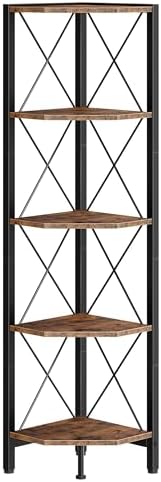 5-Tier Corner Shelf Rustic Brown and Black TCJ12BF