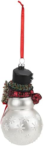 Classic White Snowman with Red Scarf Blown Glass Ornament