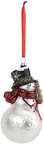 Classic White Snowman with Red Scarf Blown Glass Ornament