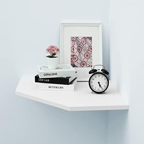 White Floating Corner Shelf with Cable Hole