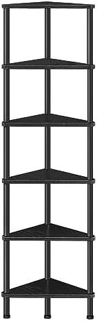 HOOBRO 6-Tier Corner Bookshelf with Metal Frame Black BK36CJ01
