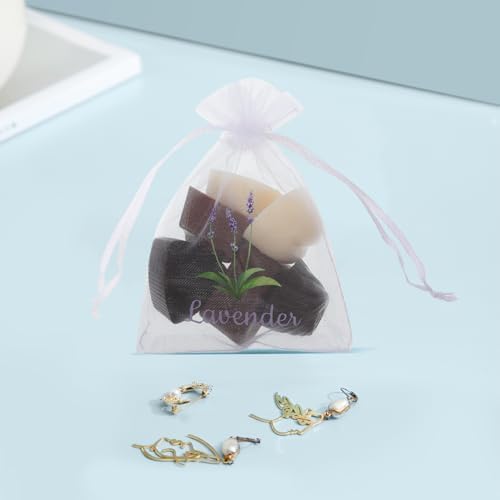 Amosfun 20pcs Organza Lavender Sachets Bags Drawstring Closure Spacious Storage