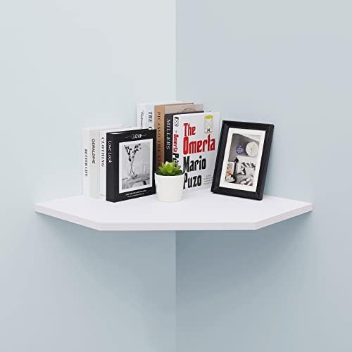 White Floating Corner Shelf with Cable Hole