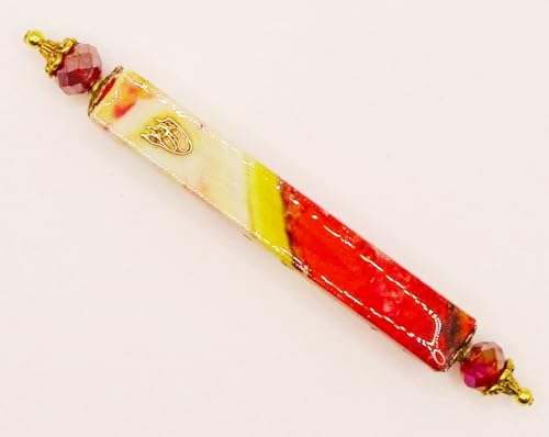 Red and Yellow Mezuzah Hanging Ornament