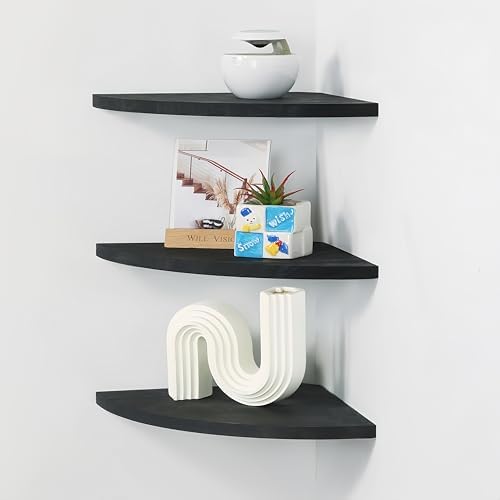 Wood Corner Floating Shelf with Cable Raceway - 10 Inch Black