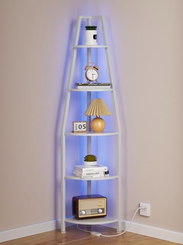 Furnulem 5 Tier Corner Shelf with LED Light