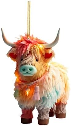 Cute Acrylic Highland Cow Christmas Tree Decor
