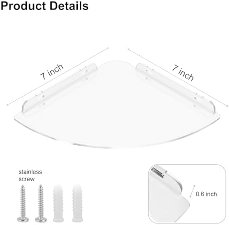 Acrylic Corner Floating Shelf 7 Inch Waterproof Wall Mount Organizer