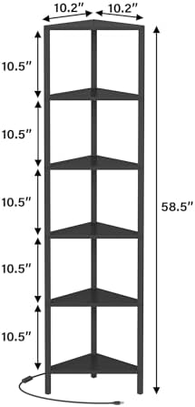 TUTOTAK Corner Shelf with LED Light 6-Tier Black BS05BK006L