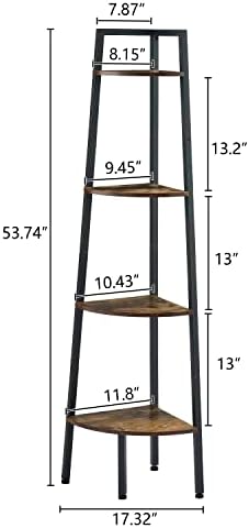 Hoctieon 4-Tier Corner Bookshelf with Rustic Brown Finish