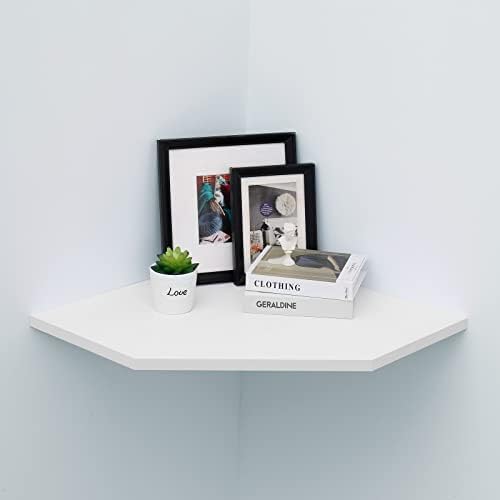 White Floating Corner Shelf with Cable Hole