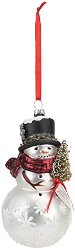 Classic White Snowman with Red Scarf Blown Glass Ornament