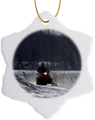 3dRose Snow Mobile Rider Porcelain Snowflake Ornament 3-Inch
