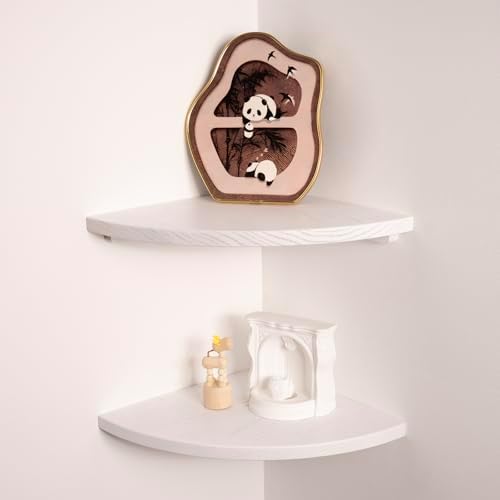 Floating Corner Shelves White 12 Inch Solid Oak 2-Pack