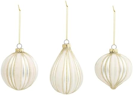 Napco 52949 Champagne Gold Glitter Hanging Ornaments Set of 3