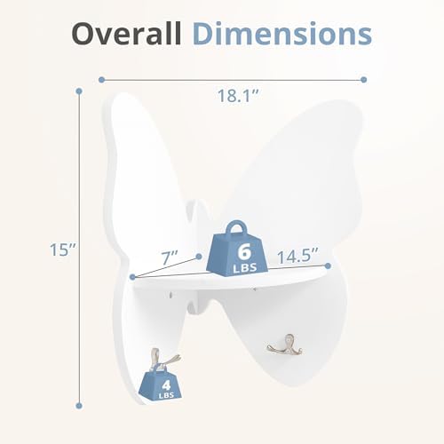 Curipeer 2 Pack Butterfly Corner Floating Shelves with Hooks White