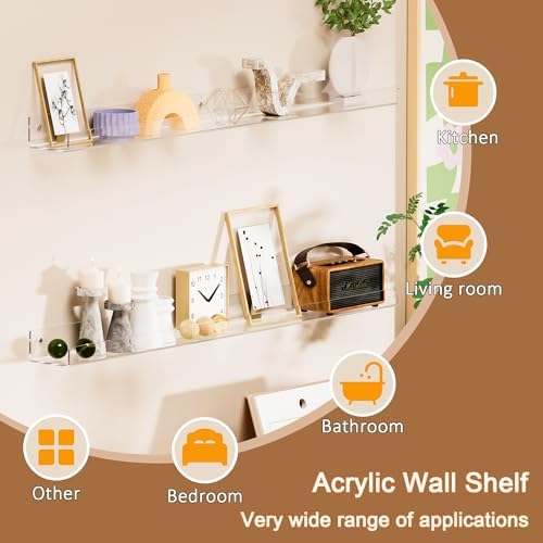 36 Inch Clear Acrylic Floating Wall Shelf 2 Pack