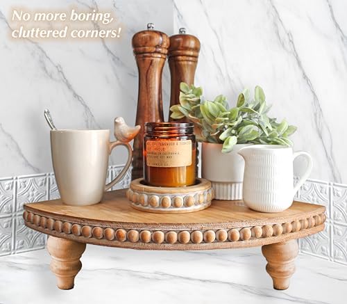 Farmhouse Corner Shelf with Removable Feet - Decorative Tray Riser