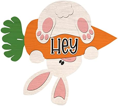 Easter Welcome Board Wooden Rabbit with Carrot Door Hanger
