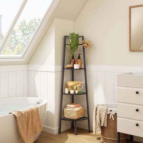 Hoctieon 4-Tier Corner Bookshelf Black Metal Frame