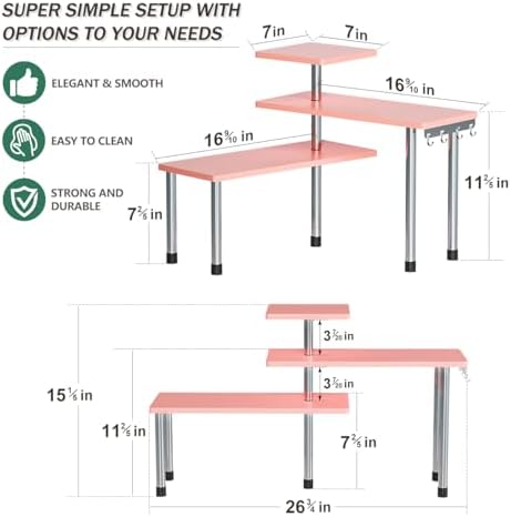 ZHWS 3-Tier Bamboo Corner Shelf Pink