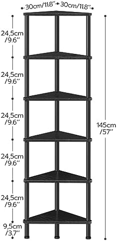 HOOBRO 6-Tier Corner Bookshelf with Metal Frame Black BK36CJ01