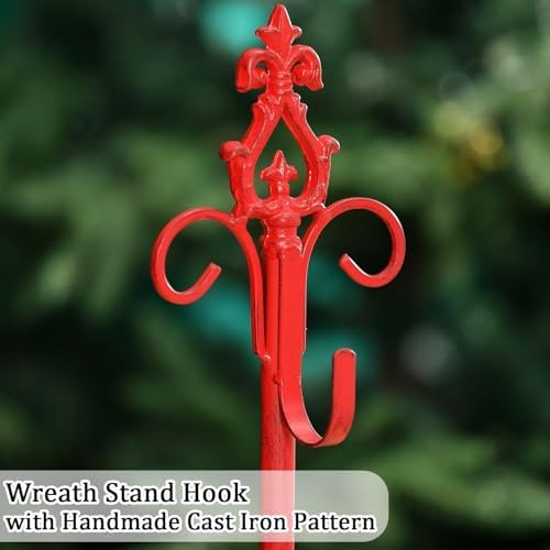 Retro Red Wreath Stand with Fleur-De-Lis Top
