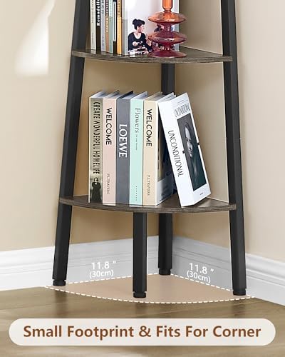 Hoctieon 5-Tier Corner Bookshelf Grey Metal Frame