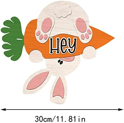 Easter Welcome Board Wooden Rabbit with Carrot Door Hanger