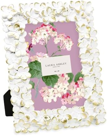 Laura Ashley 4x6 White Gold Flower Resin Picture Frame with Easel and Hook
