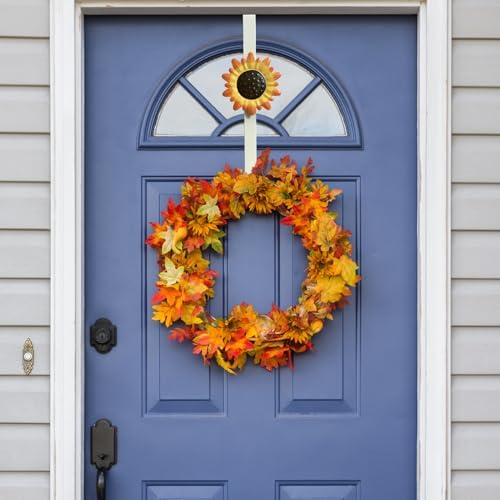 2 Pack Fall Wreath Door Hanger with Pumpkin Sunflower