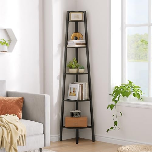 Hoctieon 5-Tier Corner Bookshelf Black Metal Frame