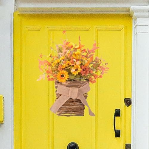 Wooden Wreath Hanger with Silk Flowers for Front Door