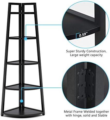Tribesigns 70 Inch Tall Corner Shelf Black