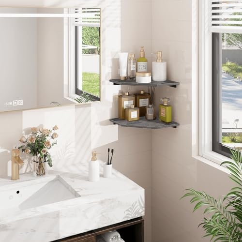Homode Corner Shelf Wall Mount Set of 2 Rustic Grey