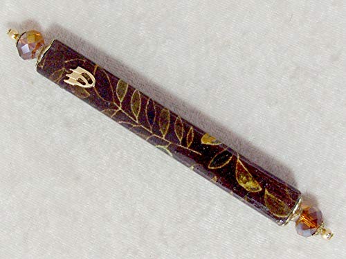 Handmade Brown Mezuzah with Gold Leaf Accents