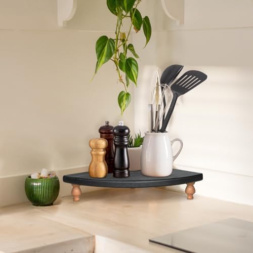 Rustic Black Wood Corner Shelf for Farmhouse Decor