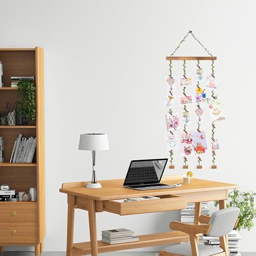 Wooden Hanging Photo Display with 20 Clips Wall Decor Frame