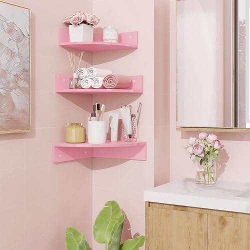 Homode Pink Corner Floating Shelves Set of 3