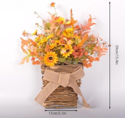 Wooden Wreath Hanger with Silk Flowers for Front Door