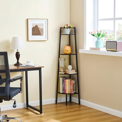 Hoctieon 4-Tier Corner Bookshelf Black Metal Frame