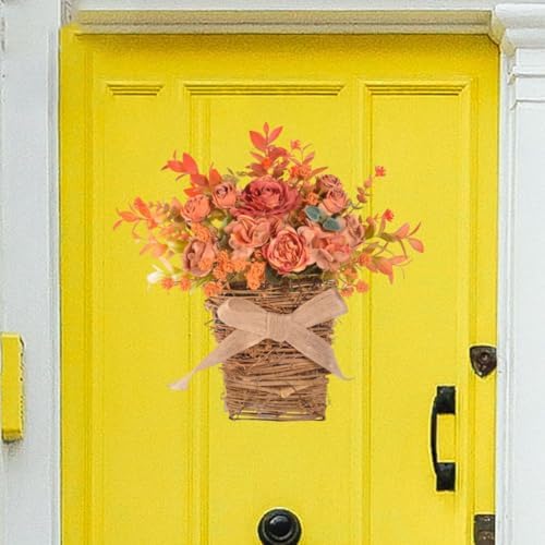 Wooden Door Hanger Basket with Silk Flowers