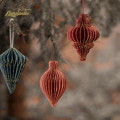 NICROLANDEE 6PCS Honeycomb Paper Lanterns with Glitter Edge