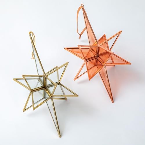 Handcrafted Stained Glass Moravian Star 3D Ornament Rose Gold Large