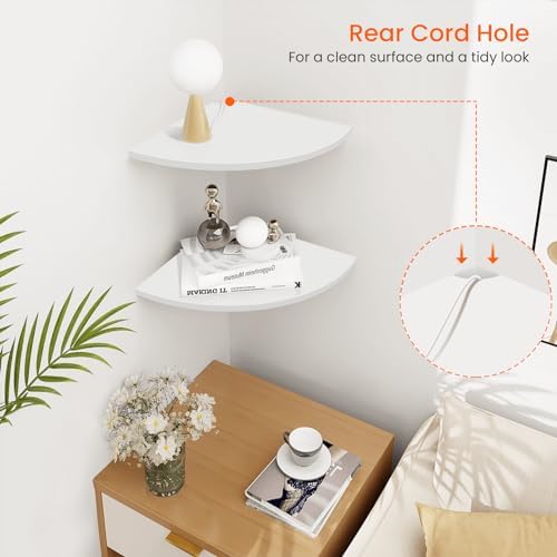 Homode Corner Wall Shelf Set of 2 White Floating Wooden